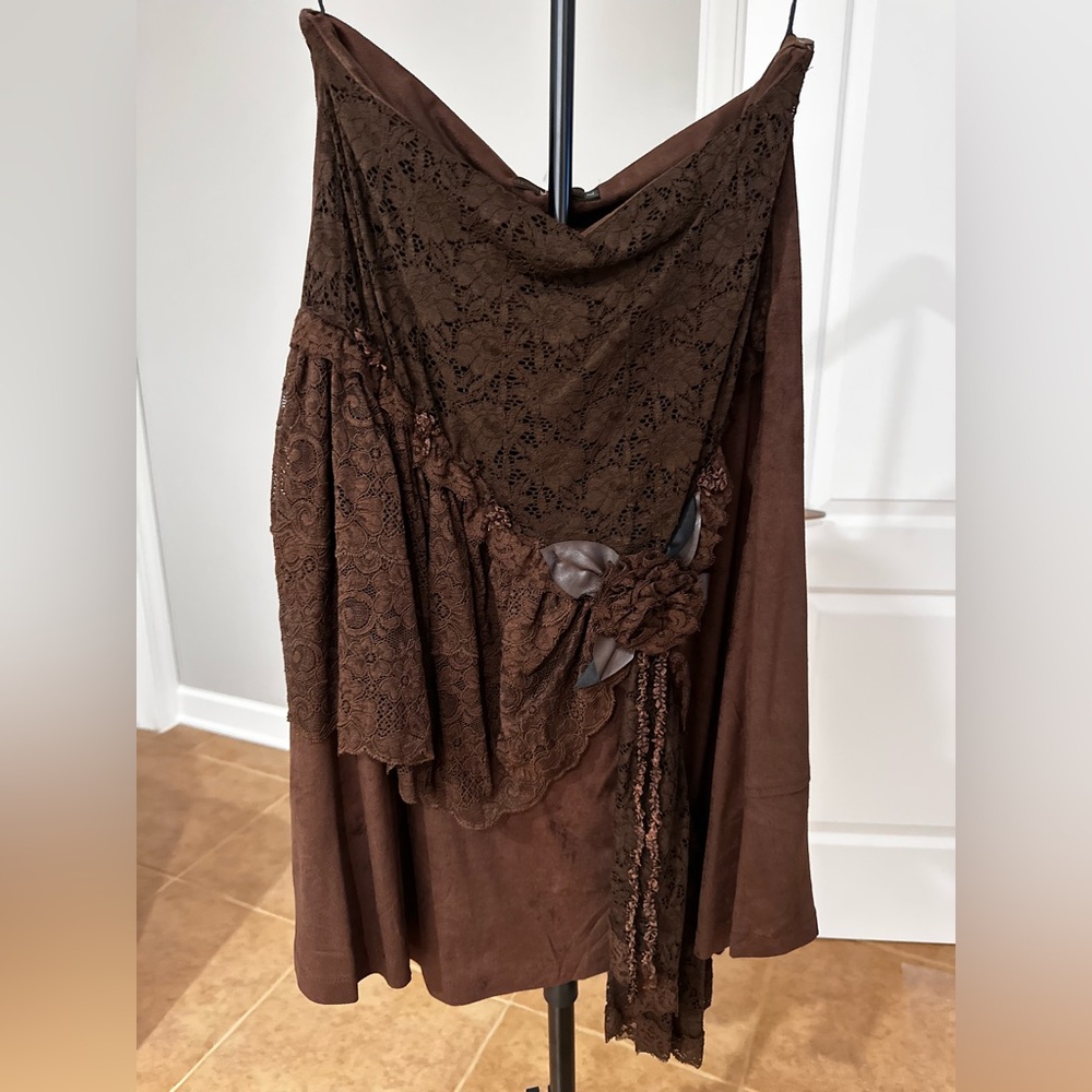 🆕 hazel Dark Brown Lace Panel Maxi Skirt